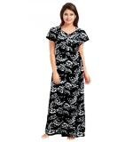 Women's Cotton Printed Maxi Nighty (Black)