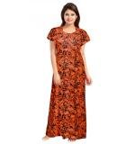 Women's Cotton Printed Maxi Nighty (Orange)
