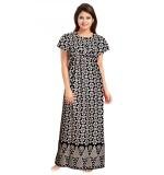 Women's Cotton Printed Maxi Nighty (Black)