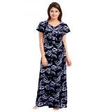 Women's Cotton Printed Maxi Nighty (Blue)