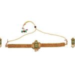 Women's Elegent And Modern Gold Plated Chowker Set (Green, Free Size)