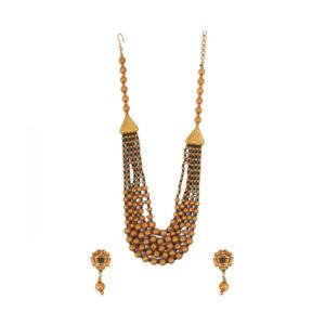 Women's Ethnic Five Layer Brass Mala With Crystal For Women And Girls (Green, Free Size)