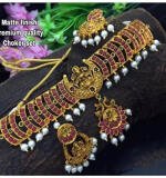 Women's Elegent Brass Chain Necklace Set (Pink, Free Size)
