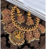 :- Women's Goddess Glamour Gold Plated Temple Necklace and Jhumka Set (Multi Color, Free Size)