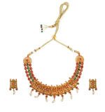 Women's Temple Necklace and Earrings Set in Gold Plating (Multi Color, Free Size)