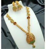 Women's Traditional Temple Necklace and Earrings Set in Gold (Green, Free Size)