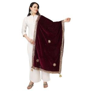 Women's Velvet Gotta Patti Dupatta (Purple, Length:  2.25 to 2.50 Mtr)