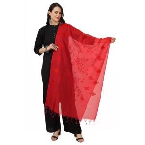 Women's Cotton Embroidered Dupatta (Red, Length:  2.25 to 2.50 Mtr)