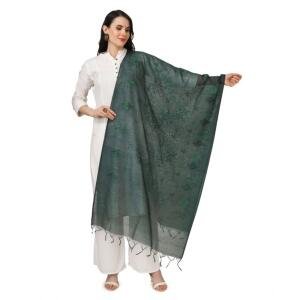Women's Cotton Embroidered Dupatta (Green, Length:  2.25 to 2.50 Mtr)