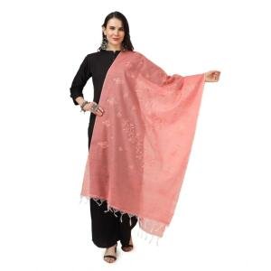 Women's Cotton Embroidered Dupatta (Peach, Length:  2.25 to 2.50 Mtr)