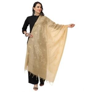 Women's Cotton Embroidered Dupatta (Gold, Length:  2.25 to 2.50 Mtr)
