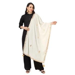 Women's Velvet Gotta Patti Dupatta (Off White, Length:  2.25 to 2.50 Mtr)