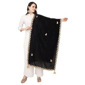 Women's Velvet Gotta Patti Dupatta (Black, Length:  2.25 to 2.50 Mtr)