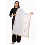 Women's Velvet Gotta Patti Dupatta (White, Length:  2.25 to 2.50 Mtr)