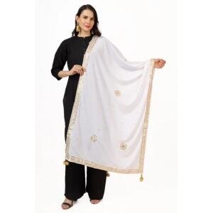 Women's Velvet Gotta Patti Dupatta (White, Length:  2.25 to 2.50 Mtr)