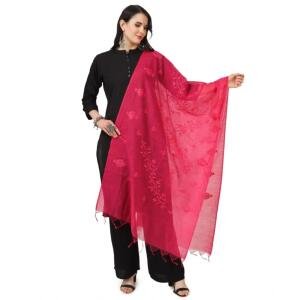 Women's Cotton Embroidered Dupatta (Maroon, Length:  2.25 to 2.50 Mtr)