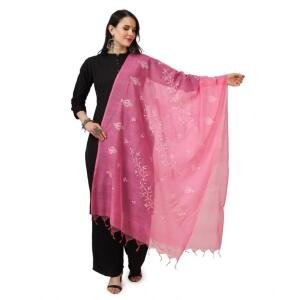 Women's Cotton Embroidered Dupatta (Pink, Length:  2.25 to 2.50 Mtr)