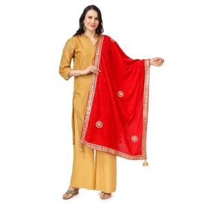 Women's Velvet Gotta Patti Dupatta (Red, Length:  2.25 to 2.50 Mtr)