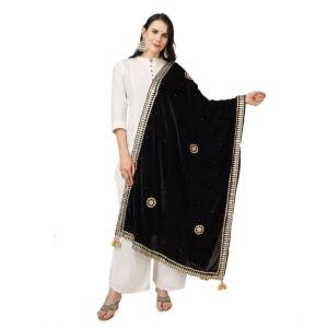 Women's Velvet Gotta Patti Dupatta (Black, Length:  2.25 to 2.50 Mtr)