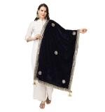 Women's Velvet Gotta Patti Dupatta (Blue, Length:  2.25 to 2.50 Mtr)