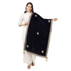 Women's Velvet Gotta Patti Dupatta (Blue, Length:  2.25 to 2.50 Mtr)