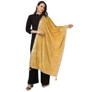 Women's Velvet Gotta Patti Dupatta (Yellow, Length:  2.25 to 2.50 Mtr)