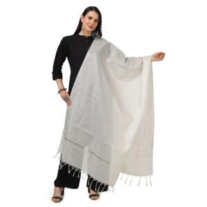 Women's Chanderi Solid Dupatta (White, Length:  2.25 to 2.50 Mtr)