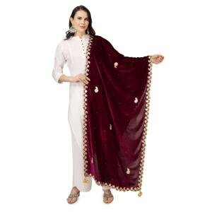 Women's Velvet Gotta Patti Dupatta (Purple, Length:  2.25 to 2.50 Mtr)