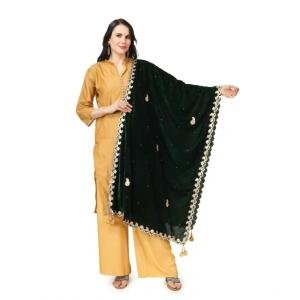 Women's Velvet Gotta Patti Dupatta (Green, Length:  2.25 to 2.50 Mtr)