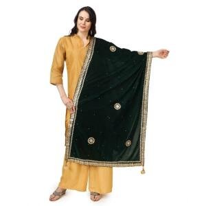 Women's Velvet Gotta Patti Dupatta (Green, Length:  2.25 to 2.50 Mtr)