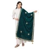 Women's Velvet Gotta Patti Dupatta (Dark Green, Length:  2.25 to 2.50 Mtr)