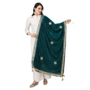 Women's Velvet Gotta Patti Dupatta (Dark Green, Length:  2.25 to 2.50 Mtr)
