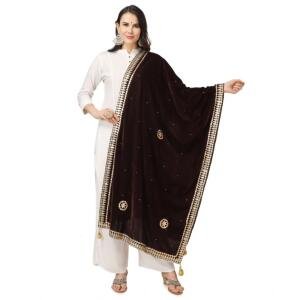 Women's Velvet Gotta Patti Dupatta (Brown, Length:  2.25 to 2.50 Mtr)