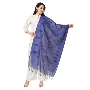 Women's Cotton Embroidered Dupatta (Blue, Length:  2.25 to 2.50 Mtr)