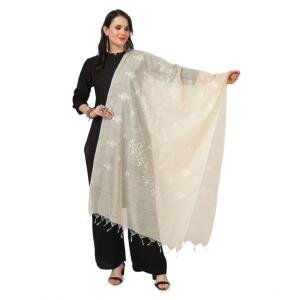 Women's Cotton Embroidered Dupatta (Off-White, Length:  2.25 to 2.50 Mtr)