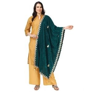 Women's Velvet Gotta Patti Dupatta (Dark Green, Length:  2.25 to 2.50 Mtr)