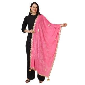 Women's Velvet Gotta Patti Dupatta (Pink, Length:  2.25 to 2.50 Mtr)