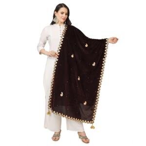 Women's Velvet Gotta Patti Dupatta (Brown, Length:  2.25 to 2.50 Mtr)