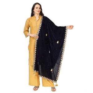 Women's Velvet Gotta Patti Dupatta (Blue, Length:  2.25 to 2.50 Mtr)