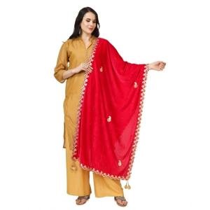Women's Velvet Gotta Patti Dupatta (Pink, Length:  2.25 to 2.50 Mtr)
