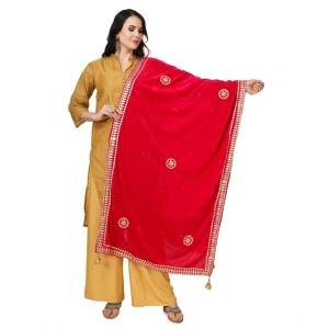 Women's Velvet Gotta Patti Dupatta (Pink, Length:  2.25 to 2.50 Mtr)