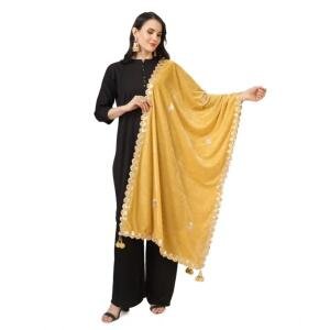 Women's Velvet Gotta Patti Dupatta (Yellow, Length:  2.25 to 2.50 Mtr)