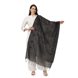 Women's Cotton Embroidered Dupatta (Black, Length:  2.25 to 2.50 Mtr)