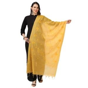 Women's Cotton Embroidered Dupatta (Yellow, Length:  2.25 to 2.50 Mtr)