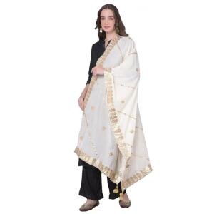 Women's Velvet Gotta Patti Dupatta (White, Length:  2.25 to 2.50 Mtr)