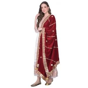 Women's Velvet Gotta Patti Dupatta (Maroon, Length:  2.25 to 2.50 Mtr)