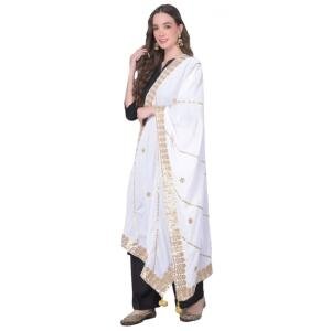 Women's Velvet Gotta Patti Dupatta (Off White, Length:  2.25 to 2.50 Mtr)