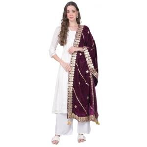 Women's Velvet Gotta Patti Dupatta (Wine, Length:  2.25 to 2.50 Mtr)