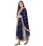 Women's Velvet Gotta Patti Dupatta (Navy, Length:  2.25 to 2.50 Mtr)