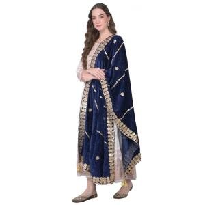 Women's Velvet Gotta Patti Dupatta (Navy, Length:  2.25 to 2.50 Mtr)
